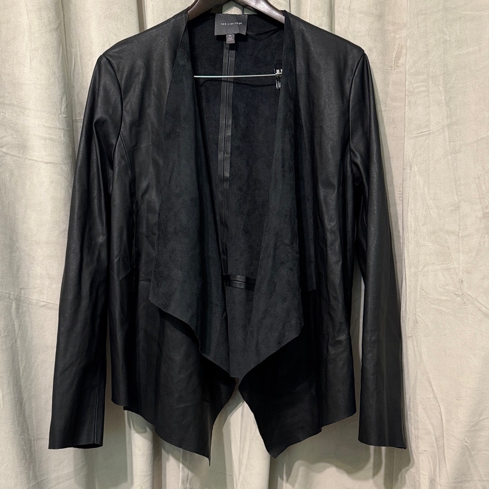 The Limited Black Faux Leather Open Front Jacket